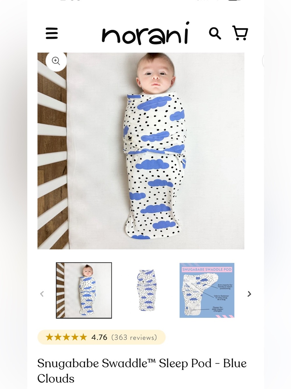 Norani Swaddle Sleep Pod – Blue Clouds